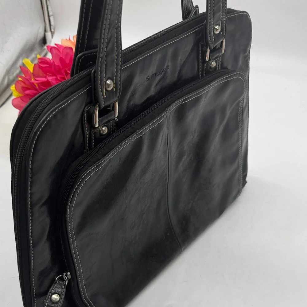 Samsonite Black Leather Women's Computer Travel Bag TOT9392E